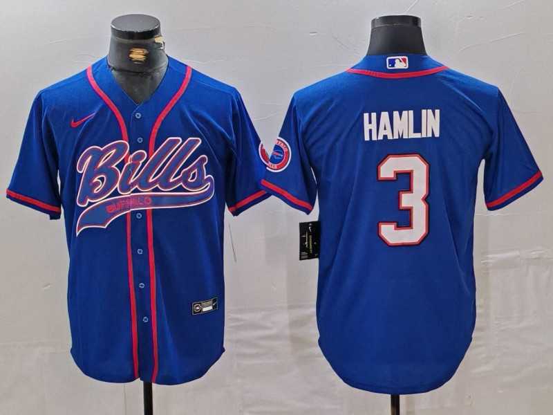 Men%27s Buffalo Bills #3 Damar Hamlin Blue With Patch Cool Base Stitched Baseball Jersey->chicago bears->NFL Jersey